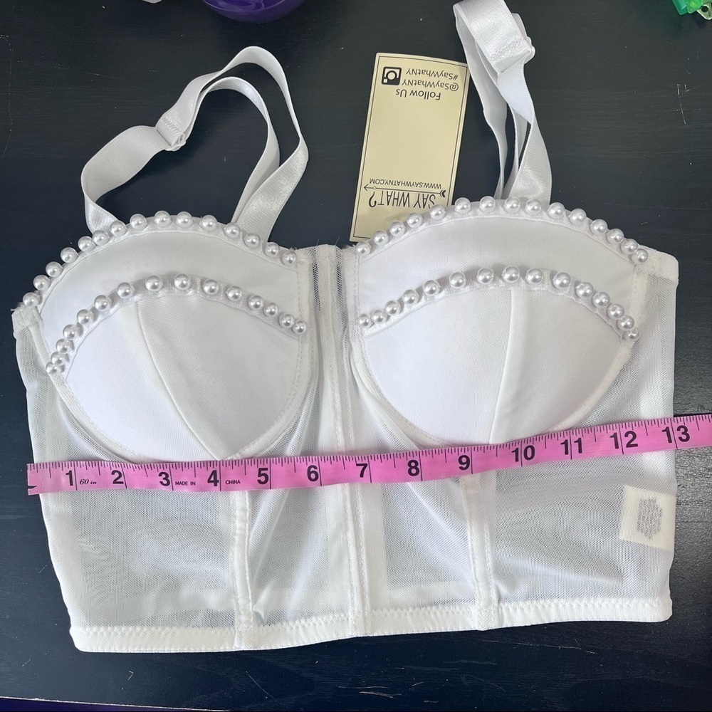Say What White Mesh Pearl Crop Bralette Size Small New With Tags - Picture 10 of 10